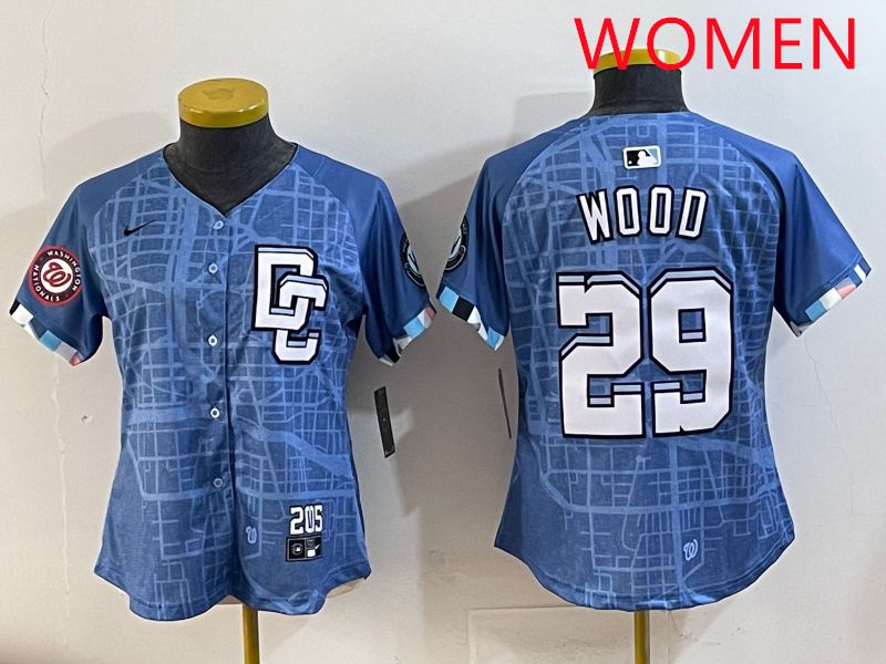 Women Washington Nationals #29 Wood Blue Joint Name 2025 Nike MLB Jersey style 3